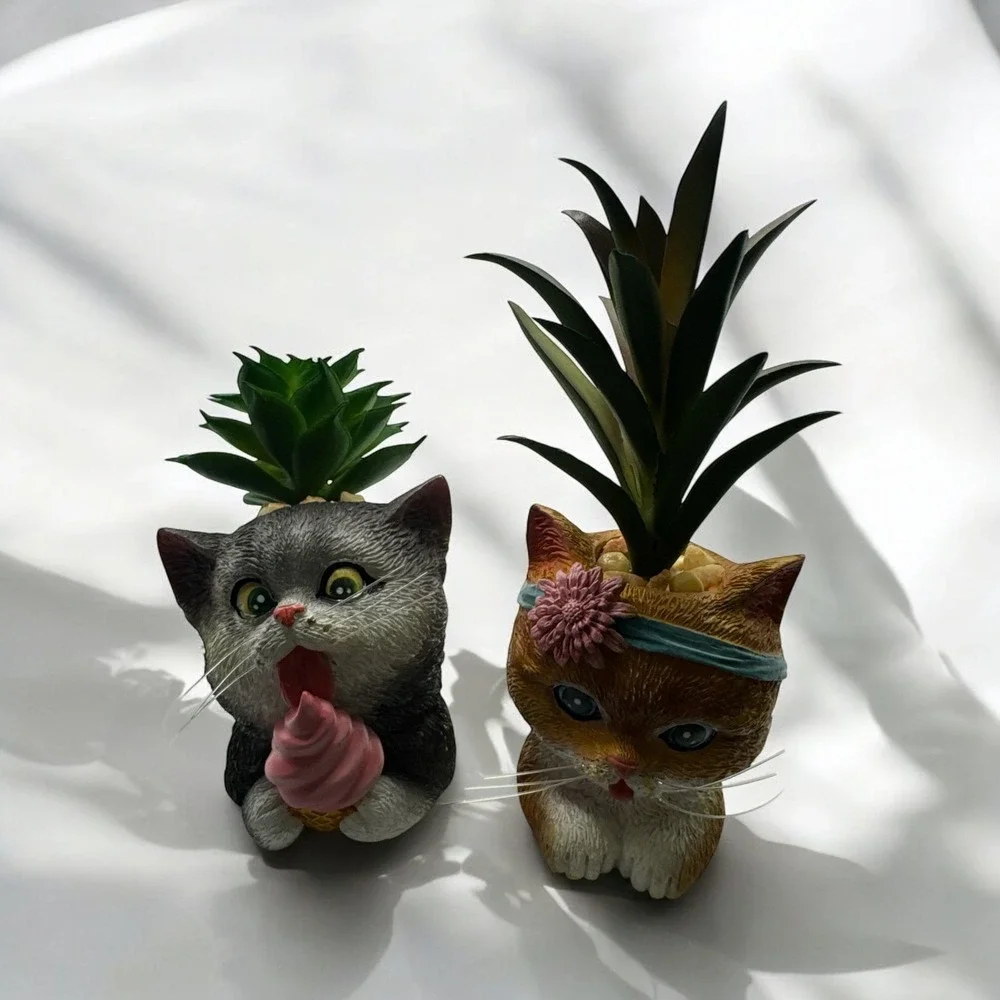 2 Purr-fect Planters Bradford Exchange‎ Artificial Plants Sweet Pea & Loki